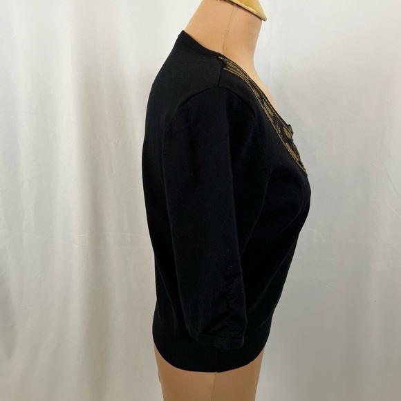 Cache Silk Blend Beaded Crop Cardigan Sweater - Picture 3 of 7